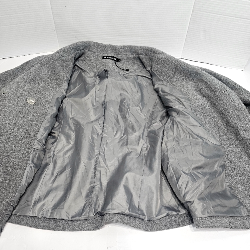 Allegra K Women's Gray Double-Breasted Coat Jacket Suit - Picture 16 of 16